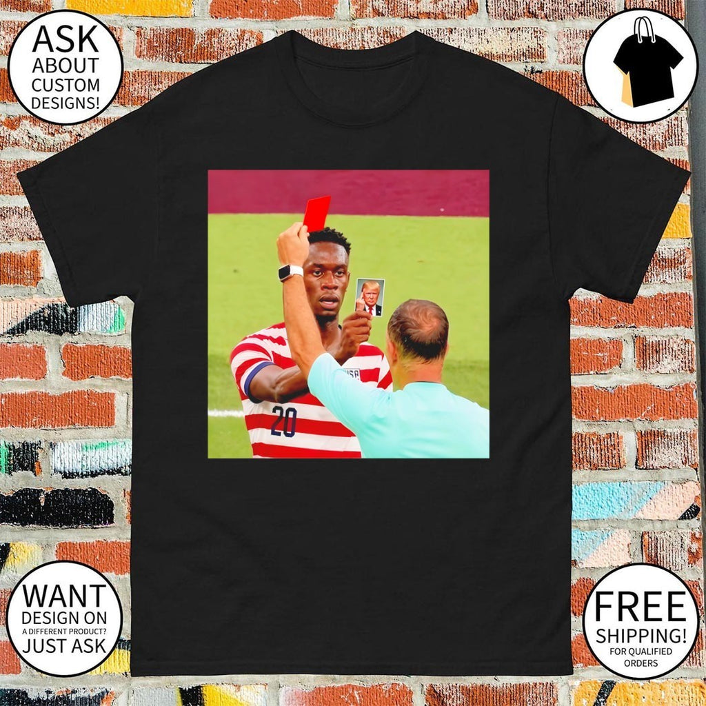 Folarin Balogun holding Trump card Red card USA Soccer World Cup 2026 meme shirt