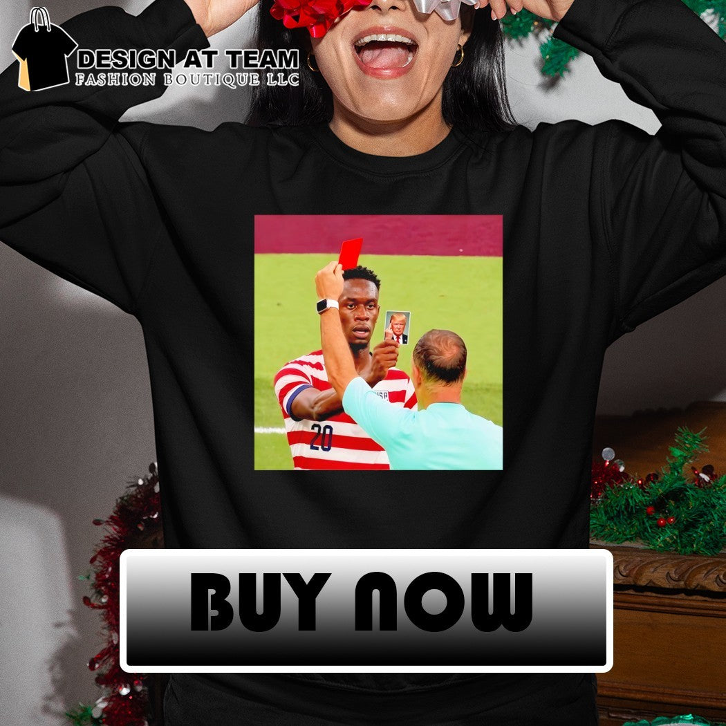 Folarin Balogun holding Trump card Red card USA Soccer World Cup 2026 meme shirt