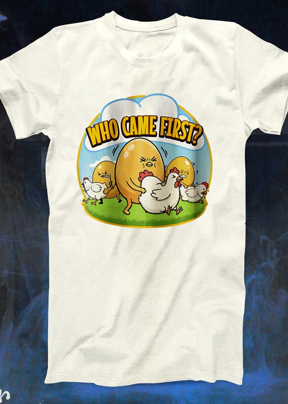 Funny Eggs Pushing Chickens Who Came First T-Shirt