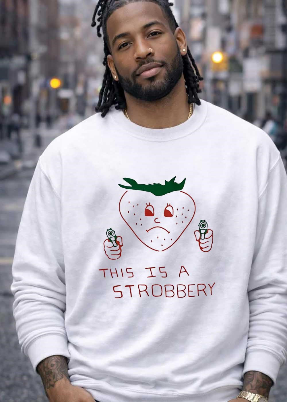 Funny Fruit Threatening Action This is a Strobbery T-Shirt
