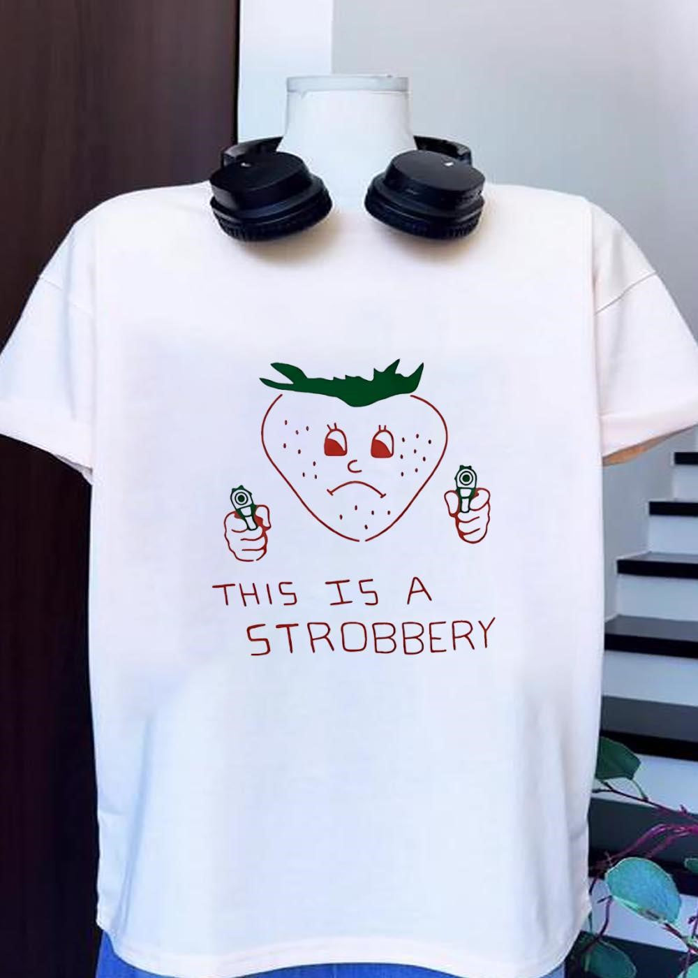 Funny Fruit Threatening Action This is a Strobbery T-Shirt