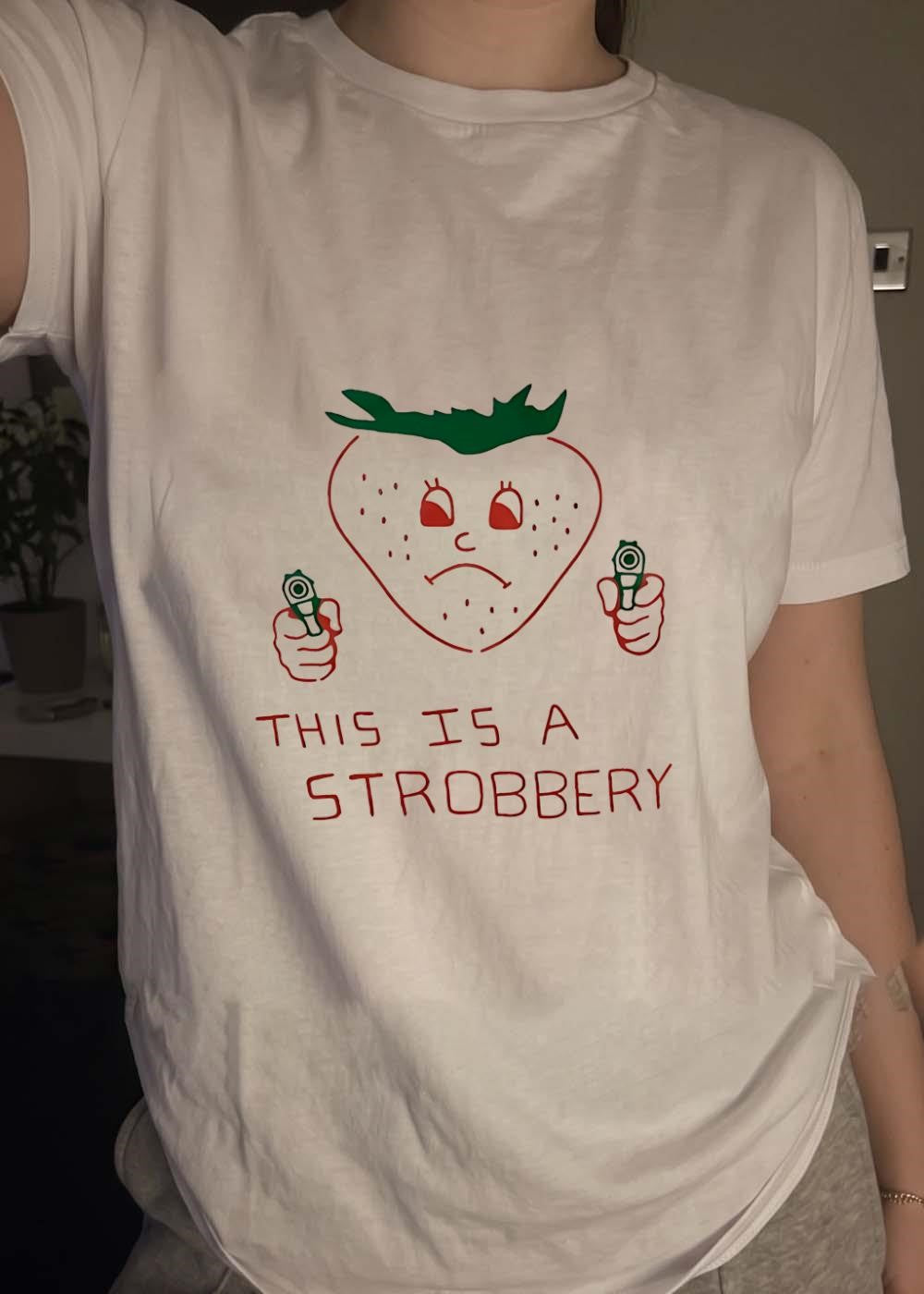 Funny Fruit Threatening Action This is a Strobbery T-Shirt
