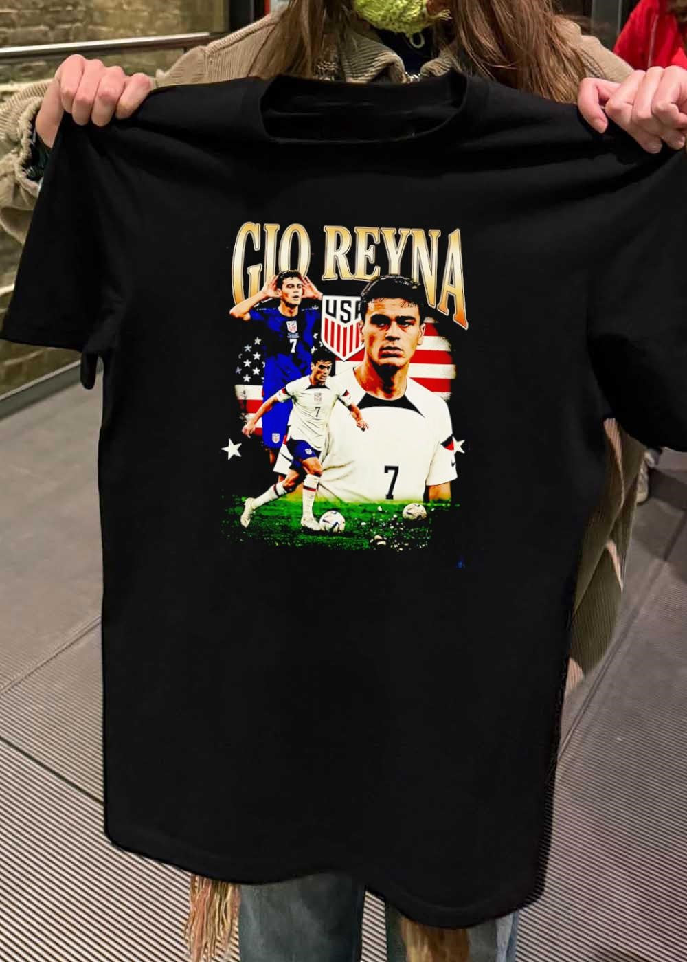 Gio Reyna Soccer Player Portrait Running with Ball USA National Team T-Shirt