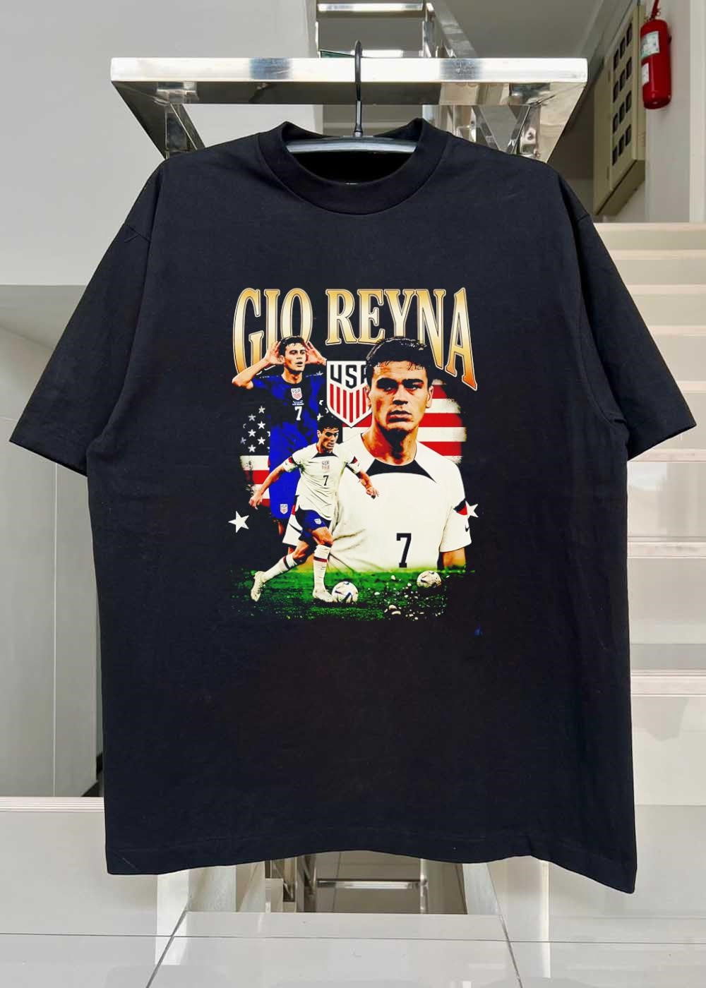 Gio Reyna Soccer Player Portrait Running with Ball USA National Team T-Shirt