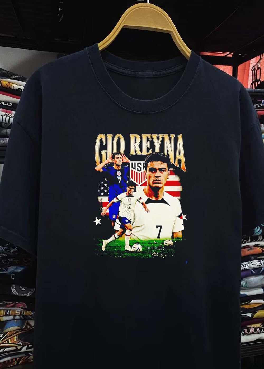 Gio Reyna Soccer Player Portrait Running with Ball USA National Team T-Shirt