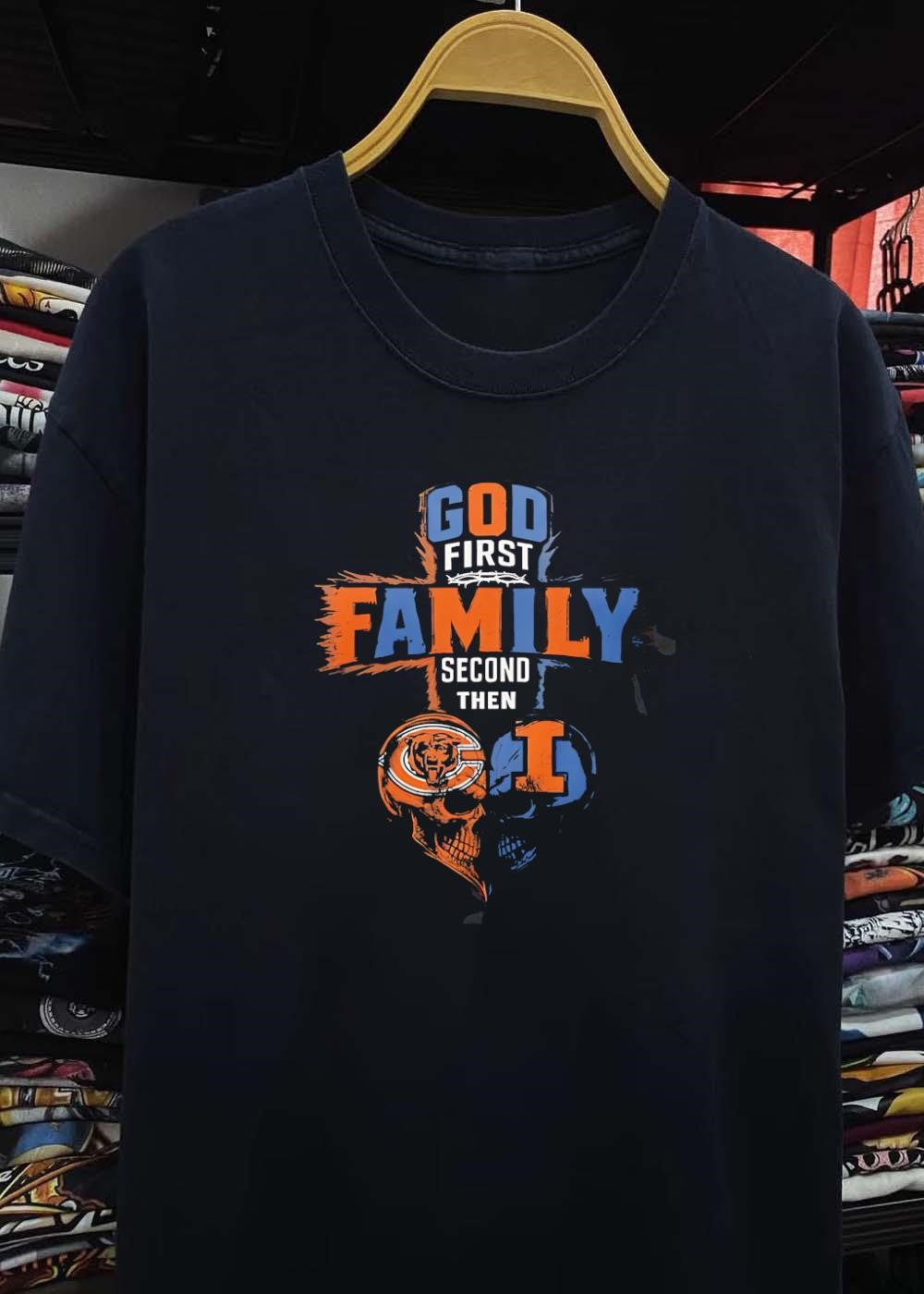 God First Family Second Then Bears Illinois Skull shirt