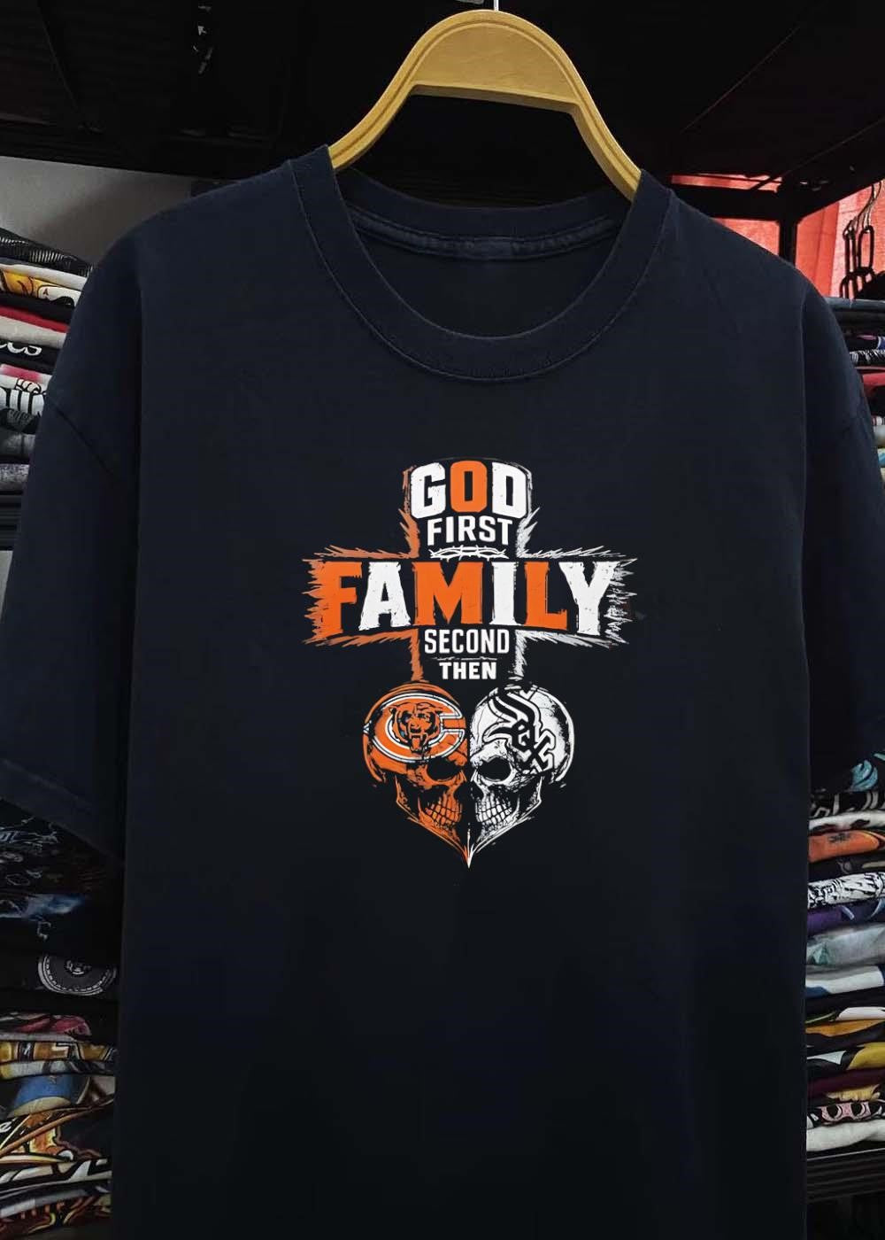 God First Family Second Then Bears White Sox Skull shirt