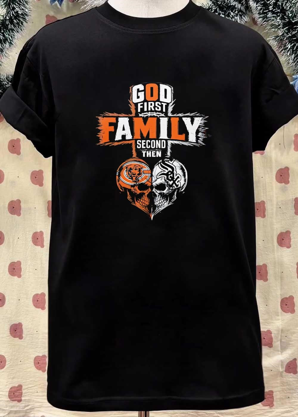 God First Family Second Then Bears White Sox Skull shirt