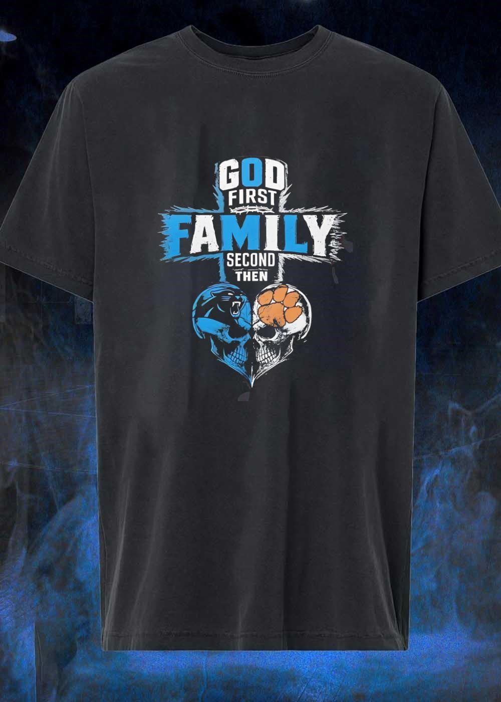 God First Family Second Then Carolina Panthers Clemson Tigers Skull shirt