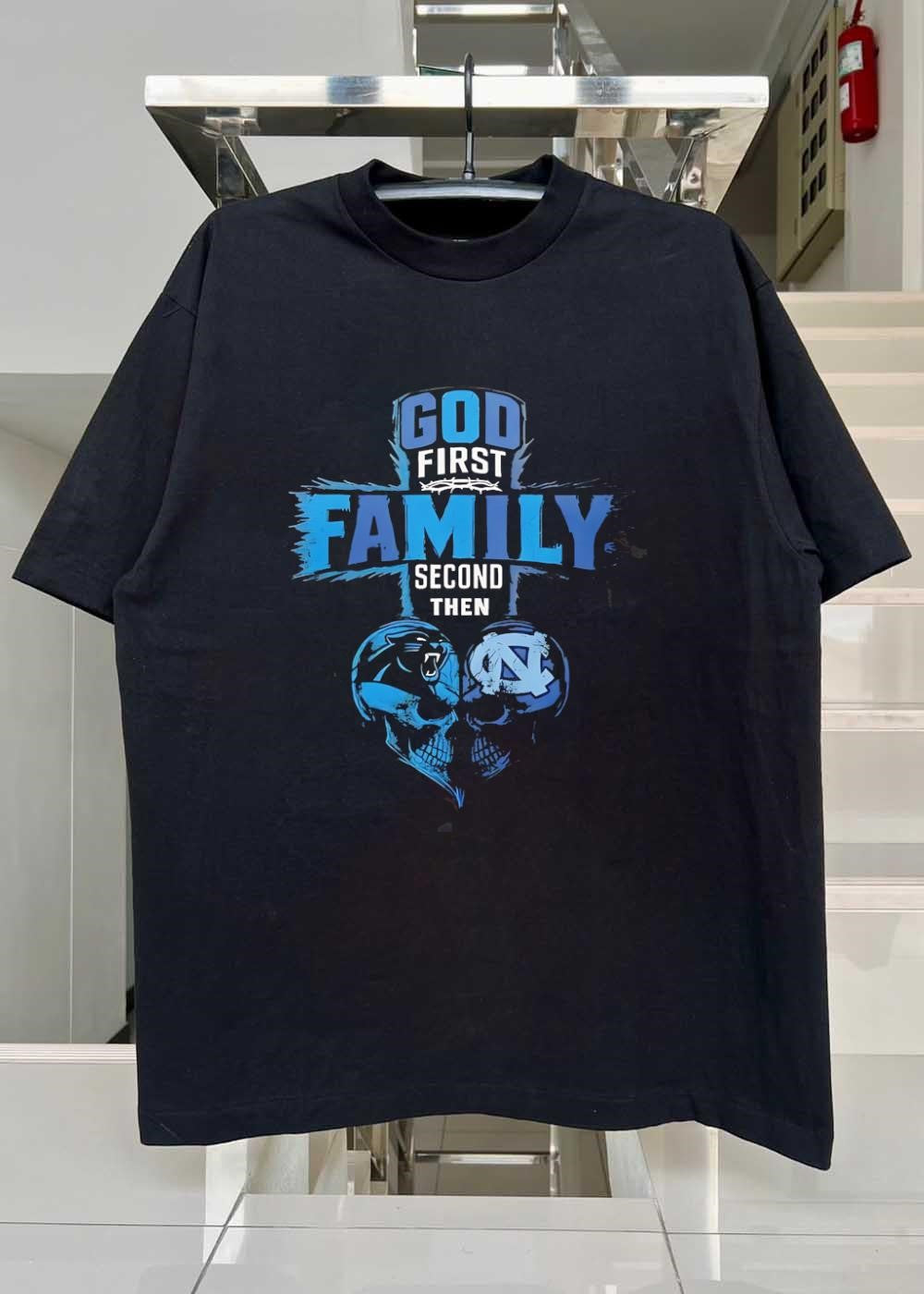 God First Family Second Then Carolina Panthers North Carolina Tar Heels Skull shirt