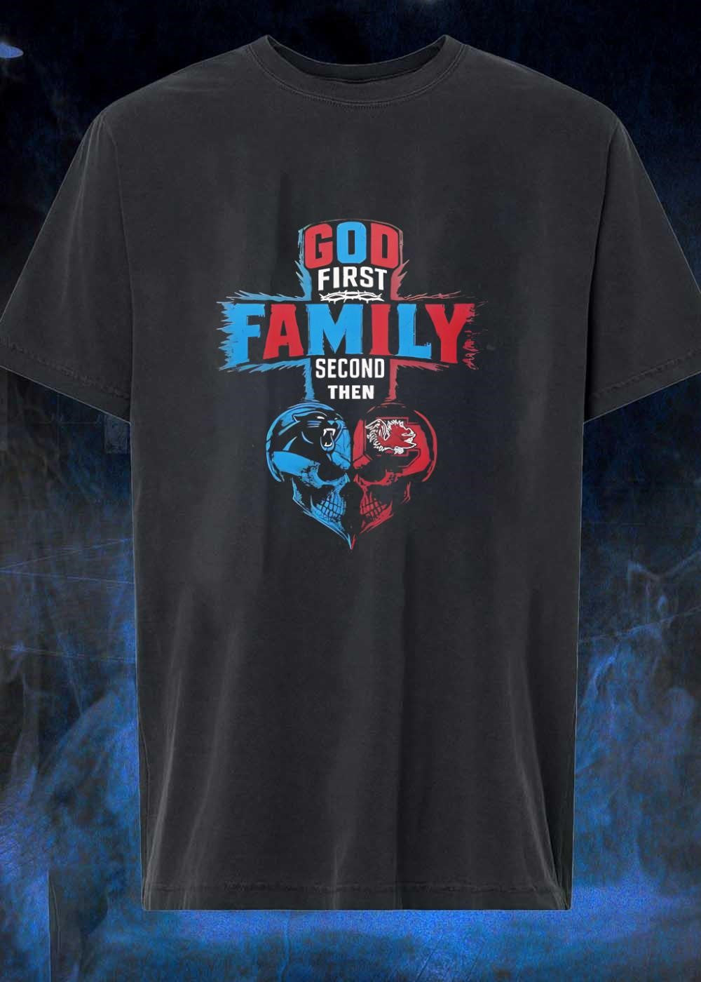 God First Family Second Then Carolina Panthers South Carolina Gamecocks Skull shirt