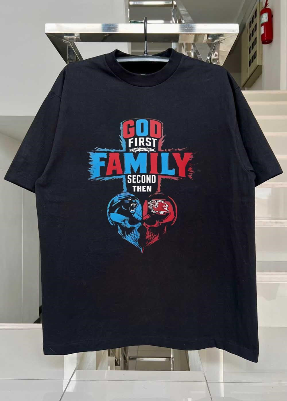 God First Family Second Then Carolina Panthers South Carolina Gamecocks Skull shirt