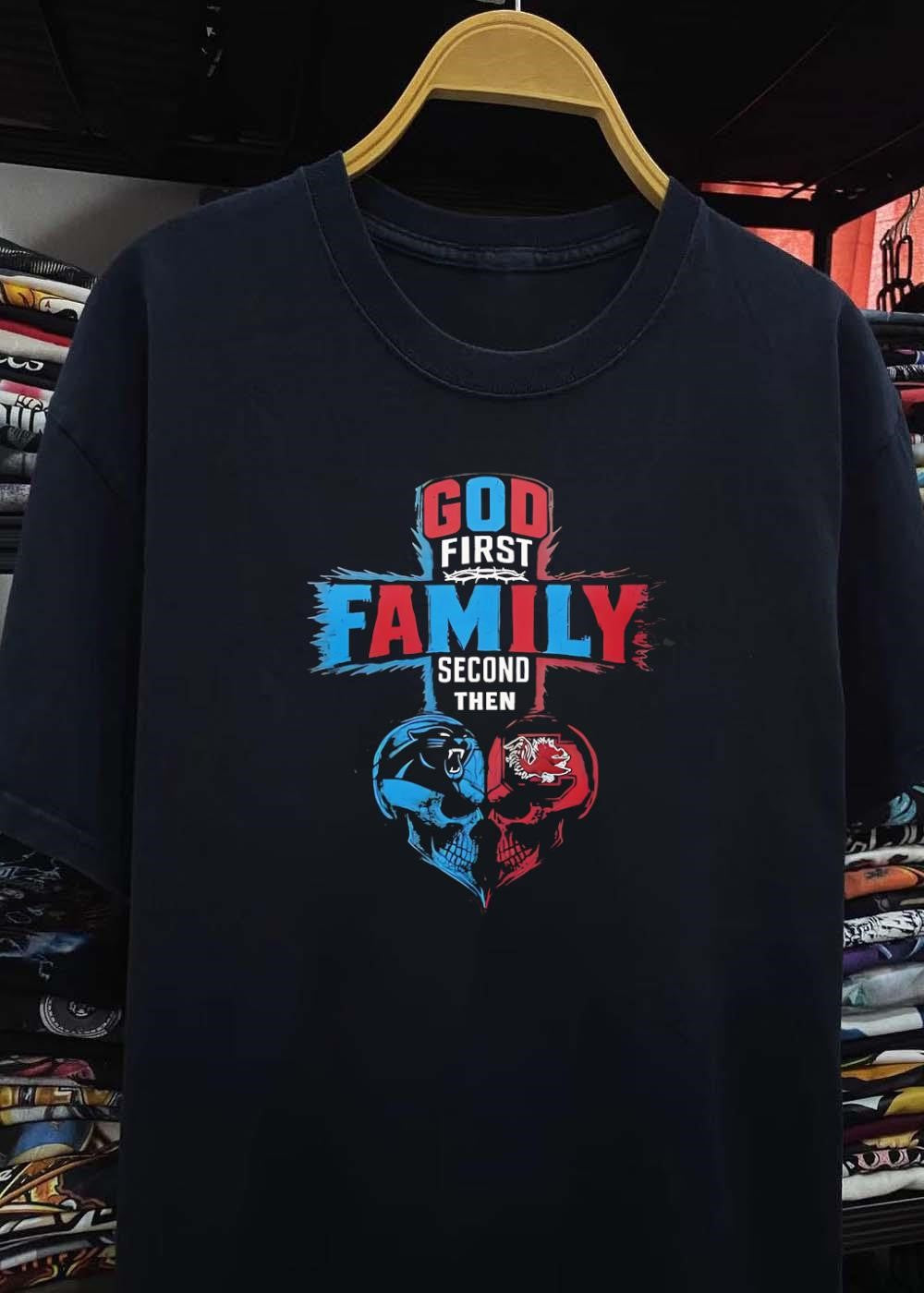 God First Family Second Then Carolina Panthers South Carolina Gamecocks Skull shirt