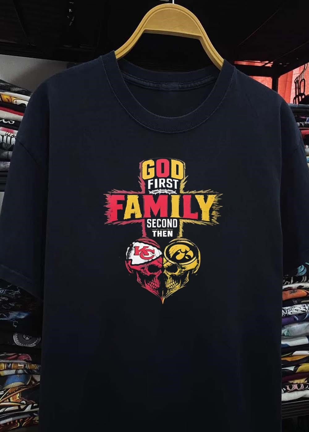 God First Family Second Then Kansas City Chiefs Iowa Hawkeyes Skull shirt