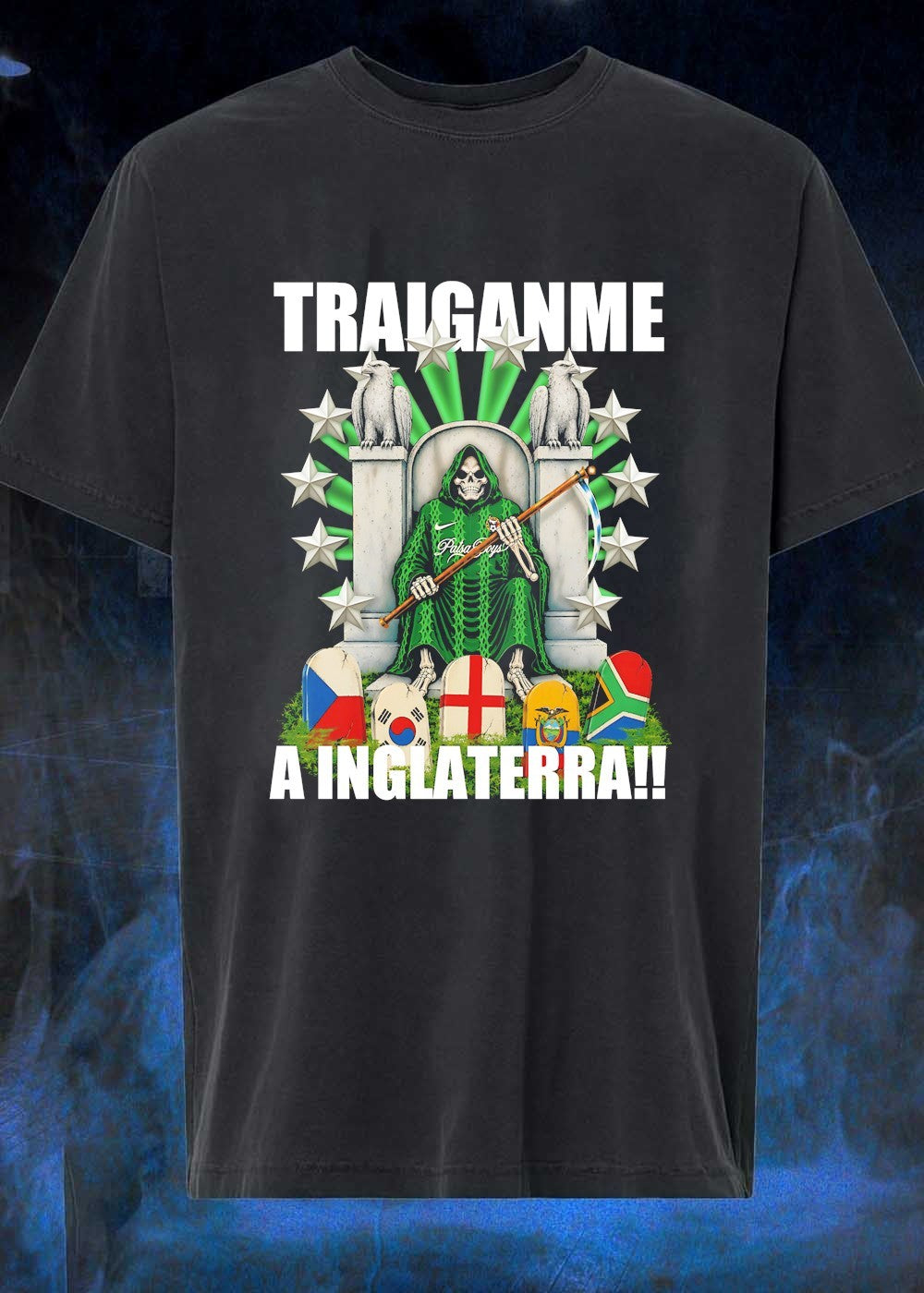 Grim Reaper Soccer Art Traiganme a Inglaterra Patsa Boys T-Shirt