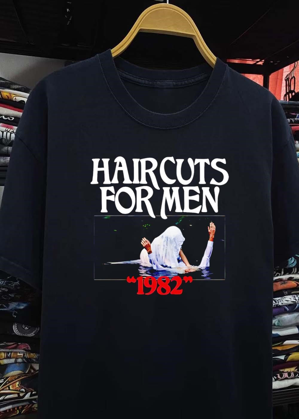 Haircuts for Men 1982 Person Wearing Veil Emerging from Water Shirt
