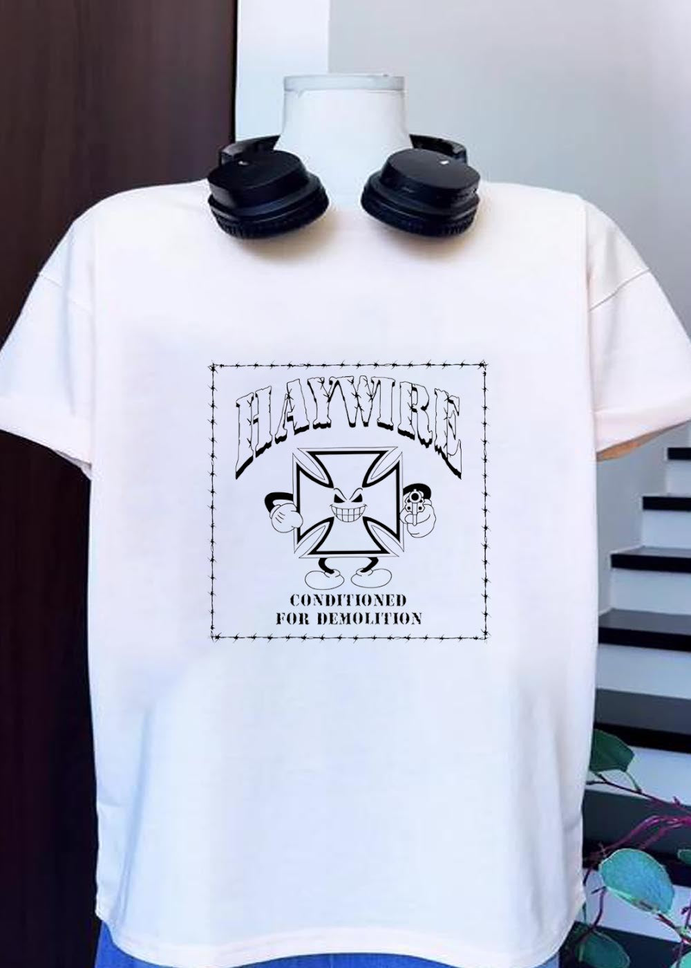 Haywire Conditioned for Demolition Cross Cartoon Gun T-Shirt
