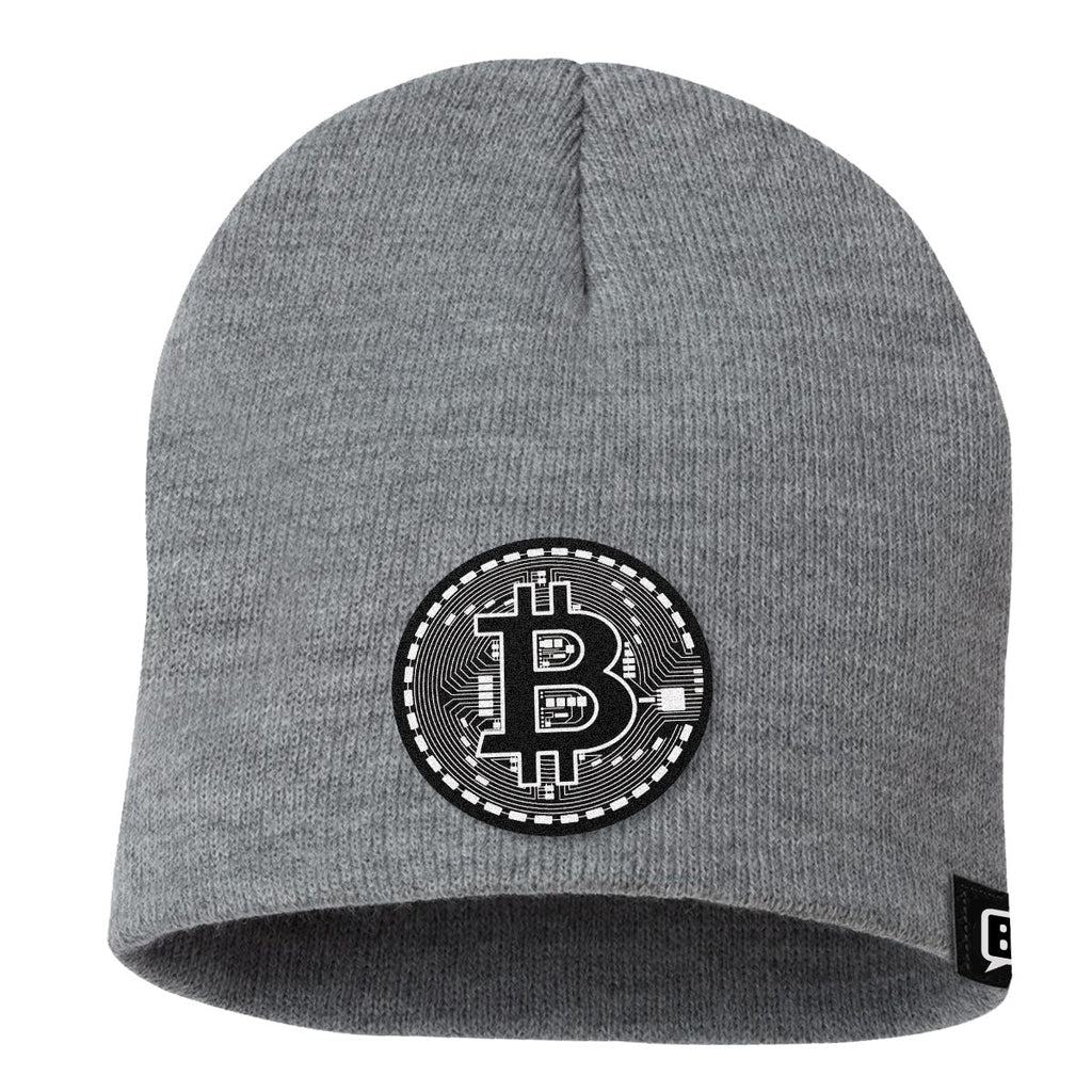 Bitcoin Black and White Leather Patch Beanies
