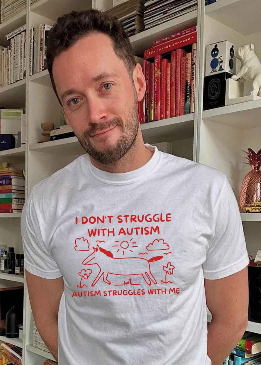 Horse Illustration I Don’t Struggle with Autism It Struggles with Me T-Shirt