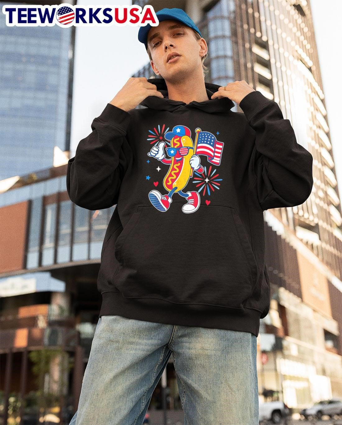 Dog Holding American Flag Firework shirt