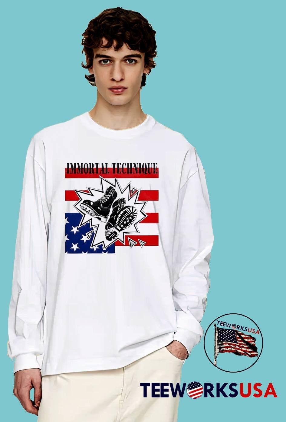 Immortal Technique Boots Stomp on Flag Graphic T-Shirt
