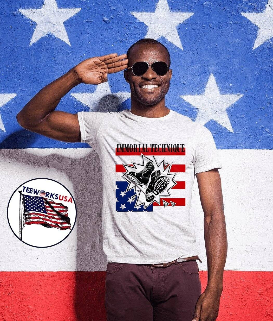 Immortal Technique Boots Stomp on Flag Graphic T-Shirt