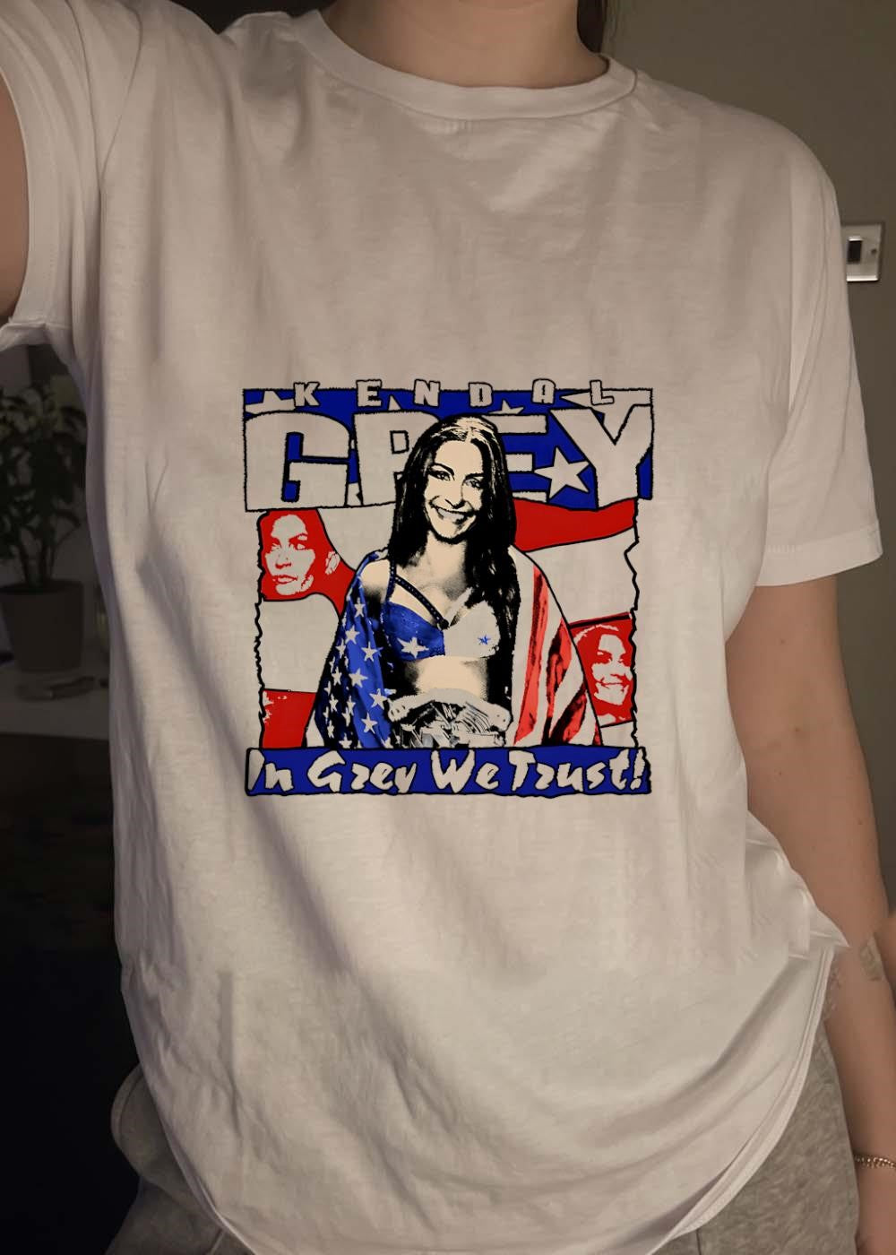In Grey We Trust Kendal Grey American Flag Wrestling Fan T-Shirt