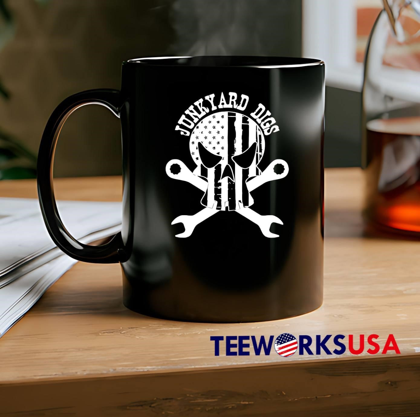 Junkyard Digs Skull American Flag Wrench Tool shirt