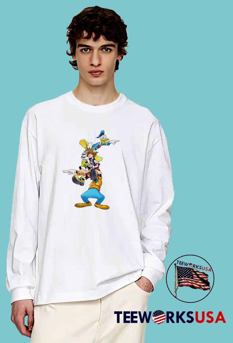 Kingdom Hearts Trio Pointing Sora Donald and Goofy Characters T-Shirt