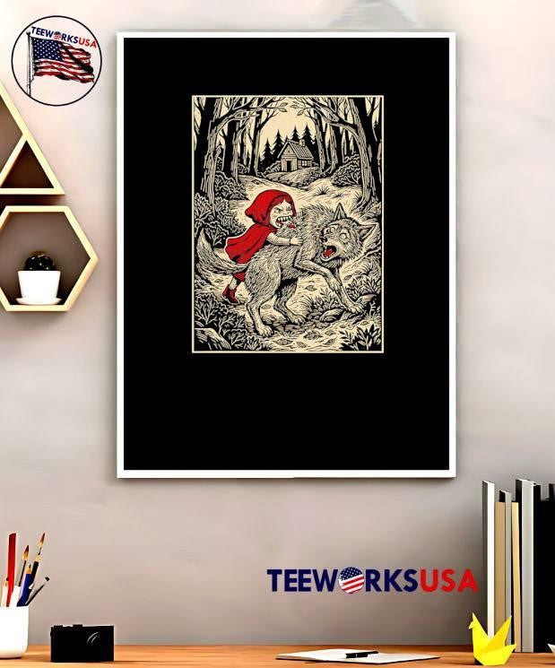 Little Red Riding Hood Eating The Wolf Forest Cabin Horror Graphic T-Shirt