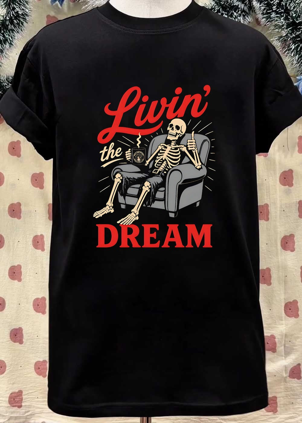 Livin the Dream Skeleton Relaxing in Armchair T-Shirt