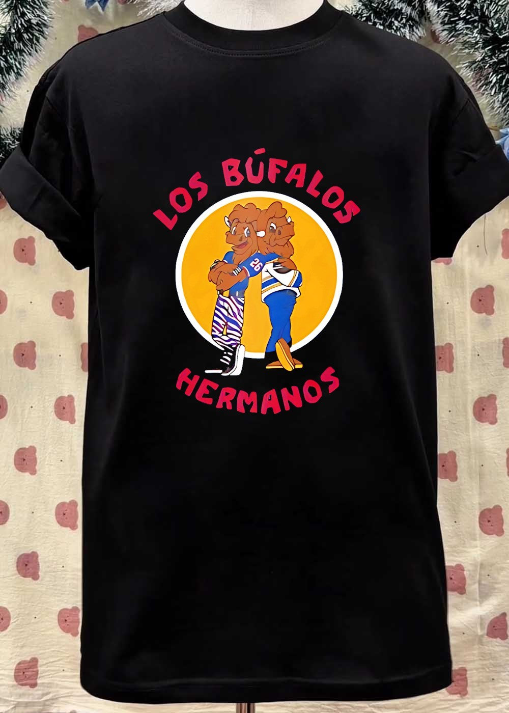 Los Búfalos Hermanos Buffalo Cartoon Brothers Back to Back T-Shirt