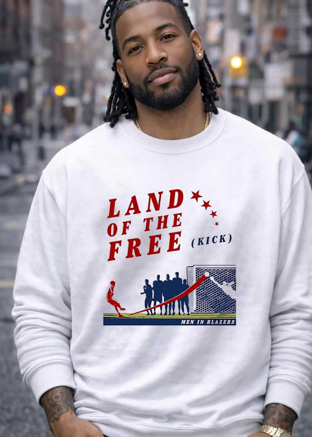 Men in Blazers Land of the Free Kick Soccer T-Shirt
