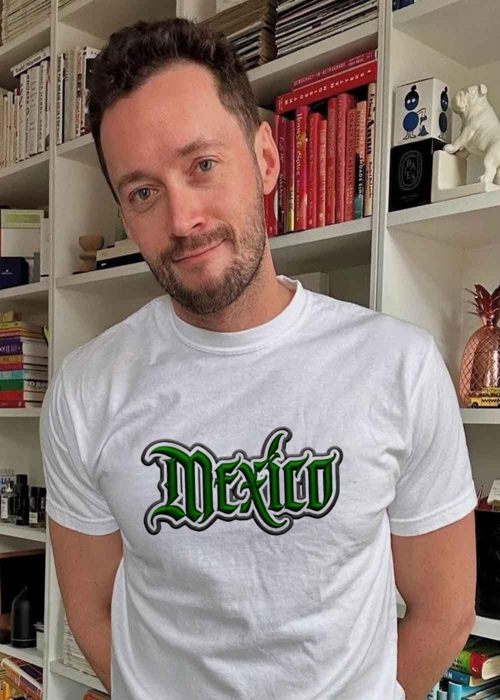 Mexico Embroidered Green and Grey Logo White T-Shirt