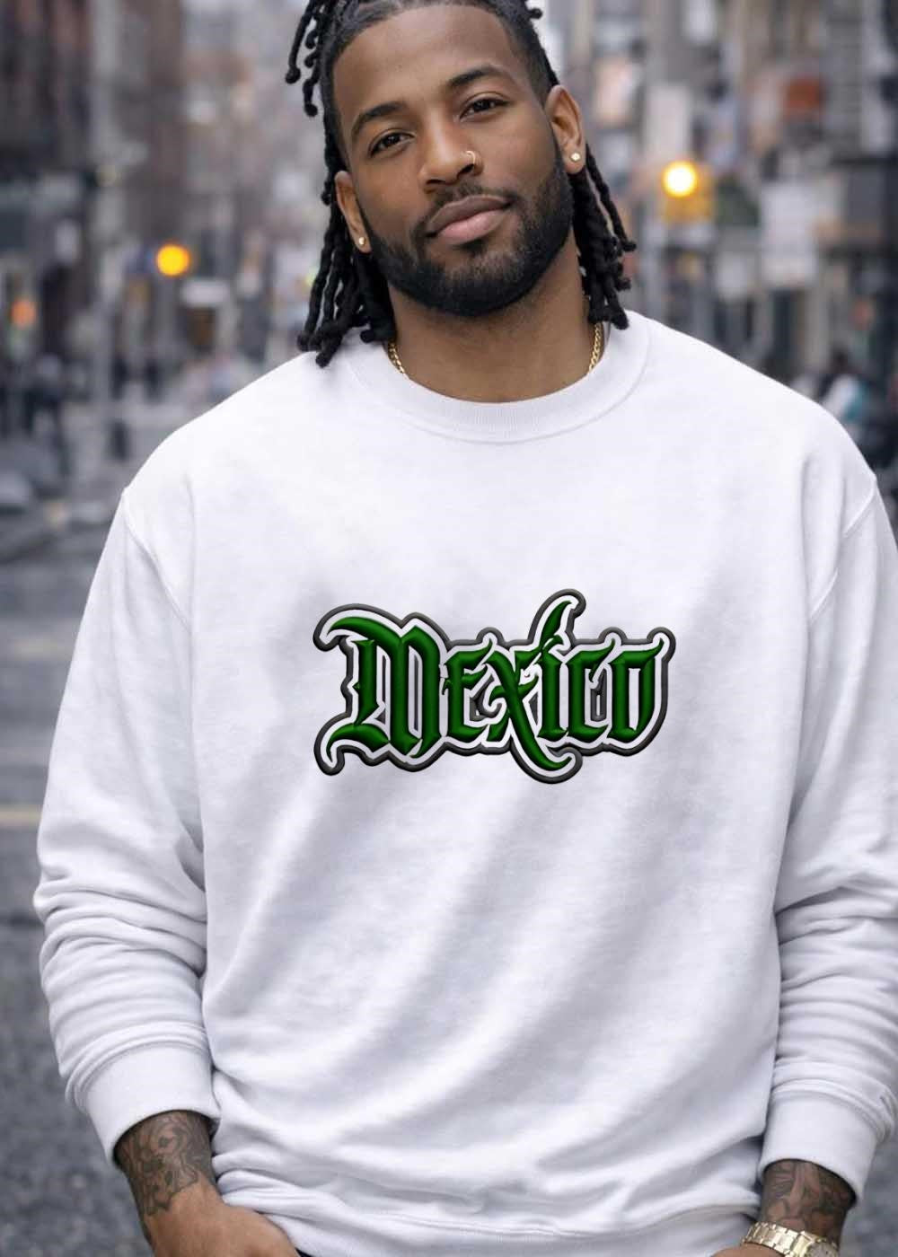 Mexico Embroidered Green and Grey Logo White T-Shirt