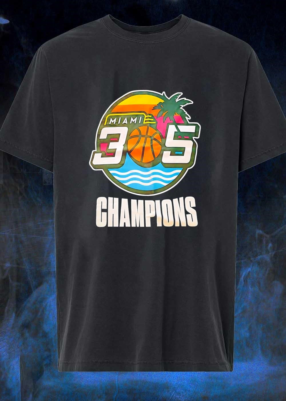 Miami 305 Champions Basketball Palm Tree Sunset Men’s T-Shirt