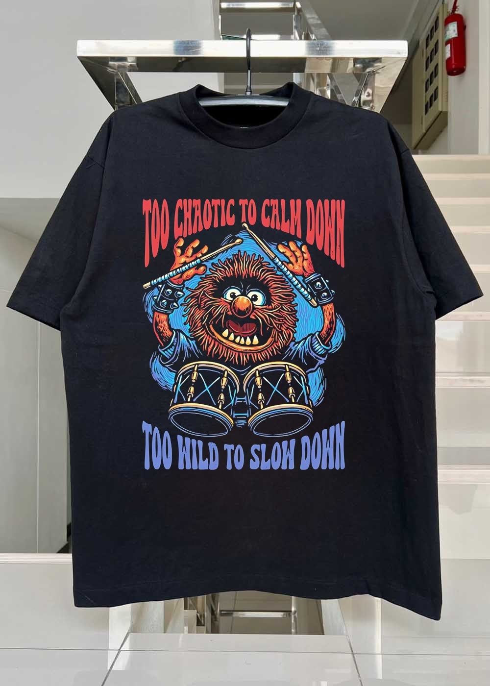 Muppet Animal Drumming Too Chaotic to Calm Down Too Wild to Slow Down T-Shirt