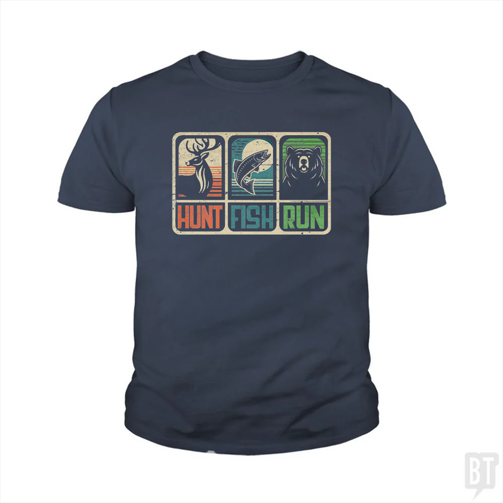 Hunt Fish Run Kids Shirt