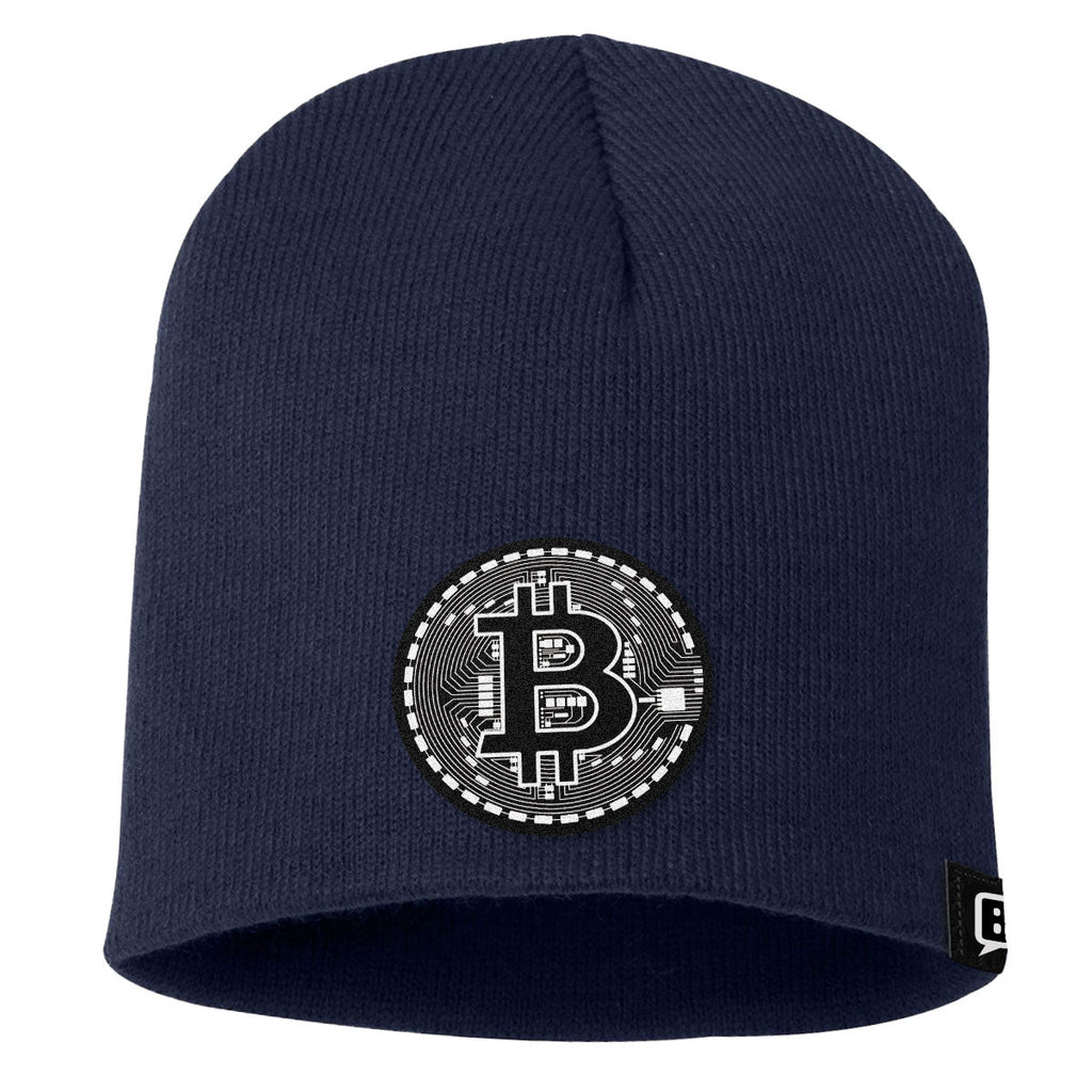 Bitcoin Black and White Leather Patch Beanies