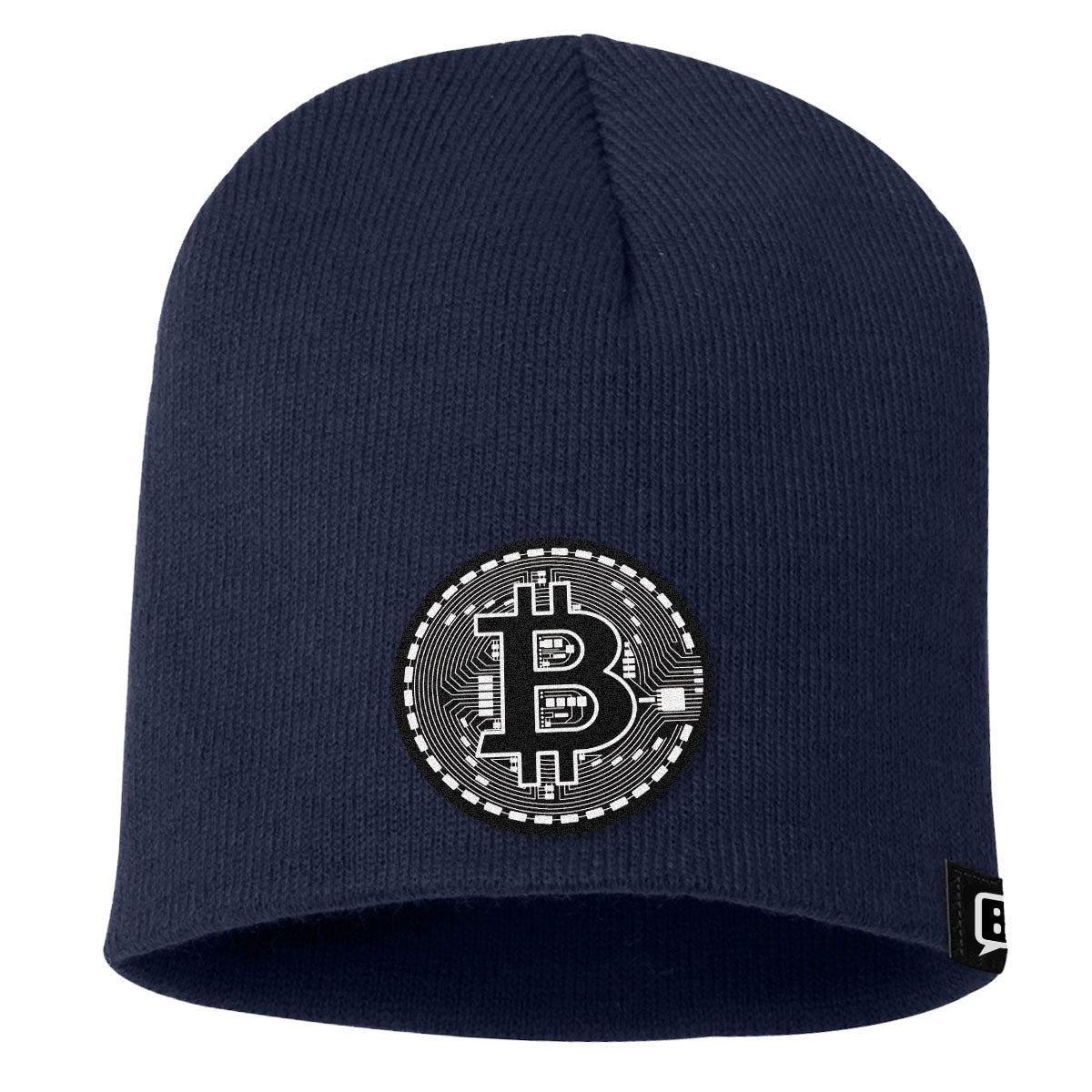 Bitcoin Black and White Leather Patch Beanies