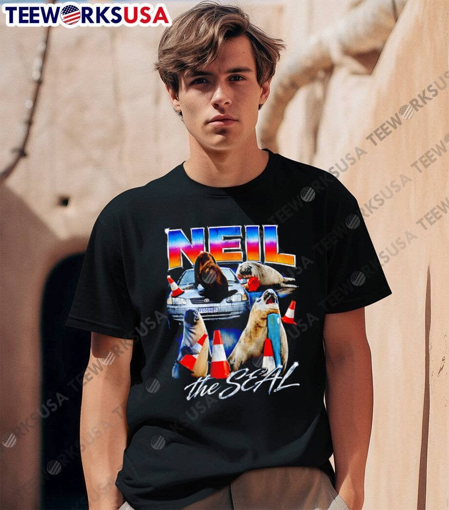 Neil the Seal Graphic Tee Featuring Iconic Marine Animal Traffic Cone T-Shirt