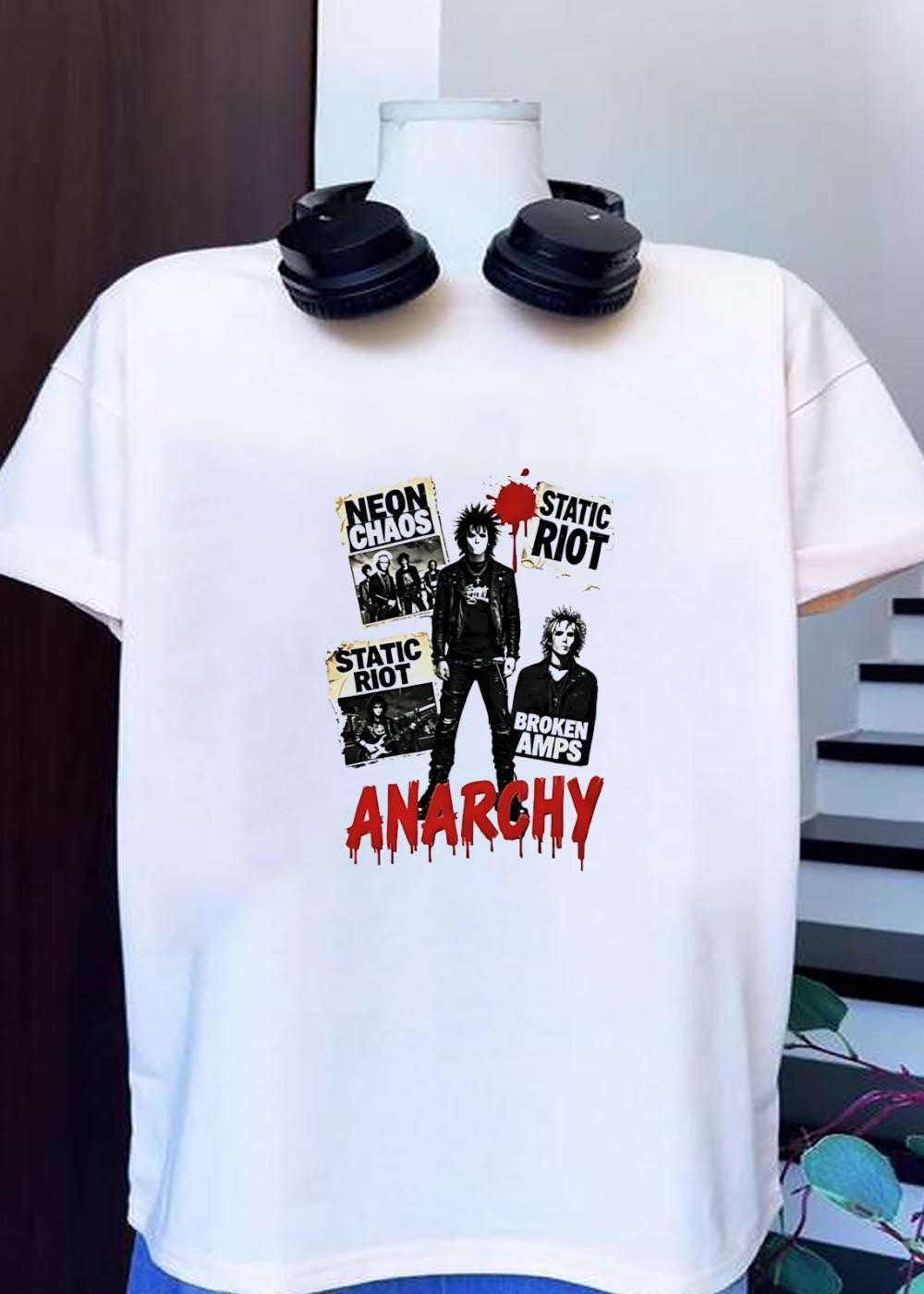 Neon Chaos Static Riot Broken Amps Anarchy Punk Rock Musician Graphic T-Shirt