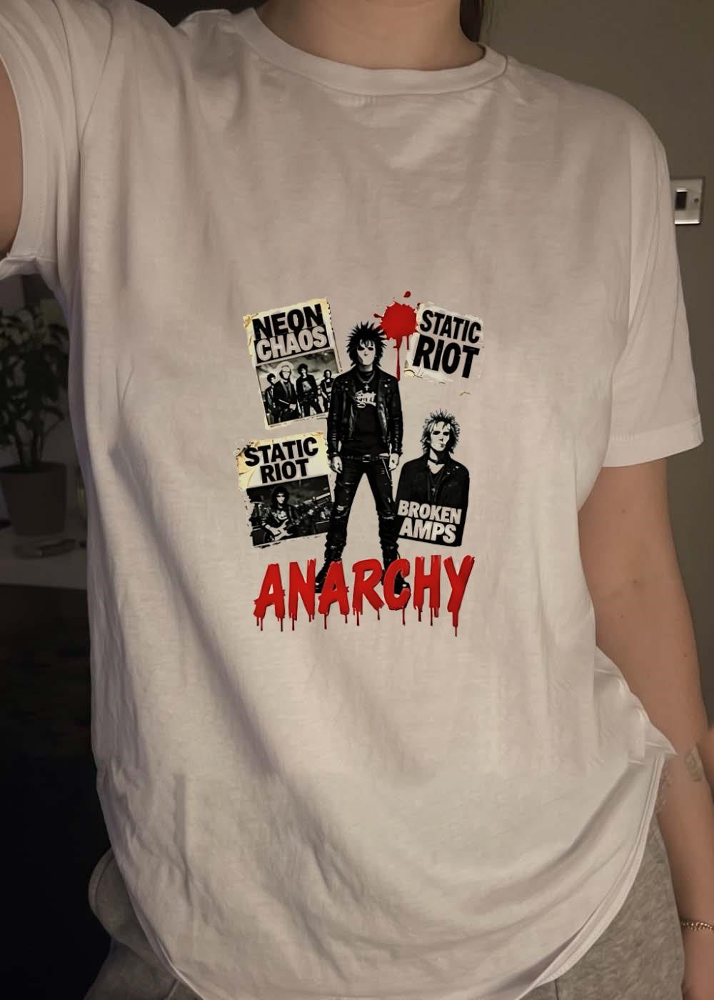 Neon Chaos Static Riot Broken Amps Anarchy Punk Rock Musician Graphic T-Shirt