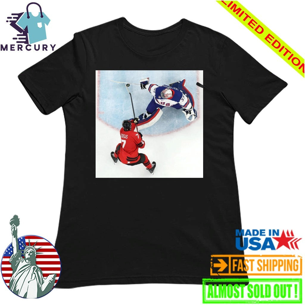 Connor Hellebuyck Goalie Save USA Gold Shirt