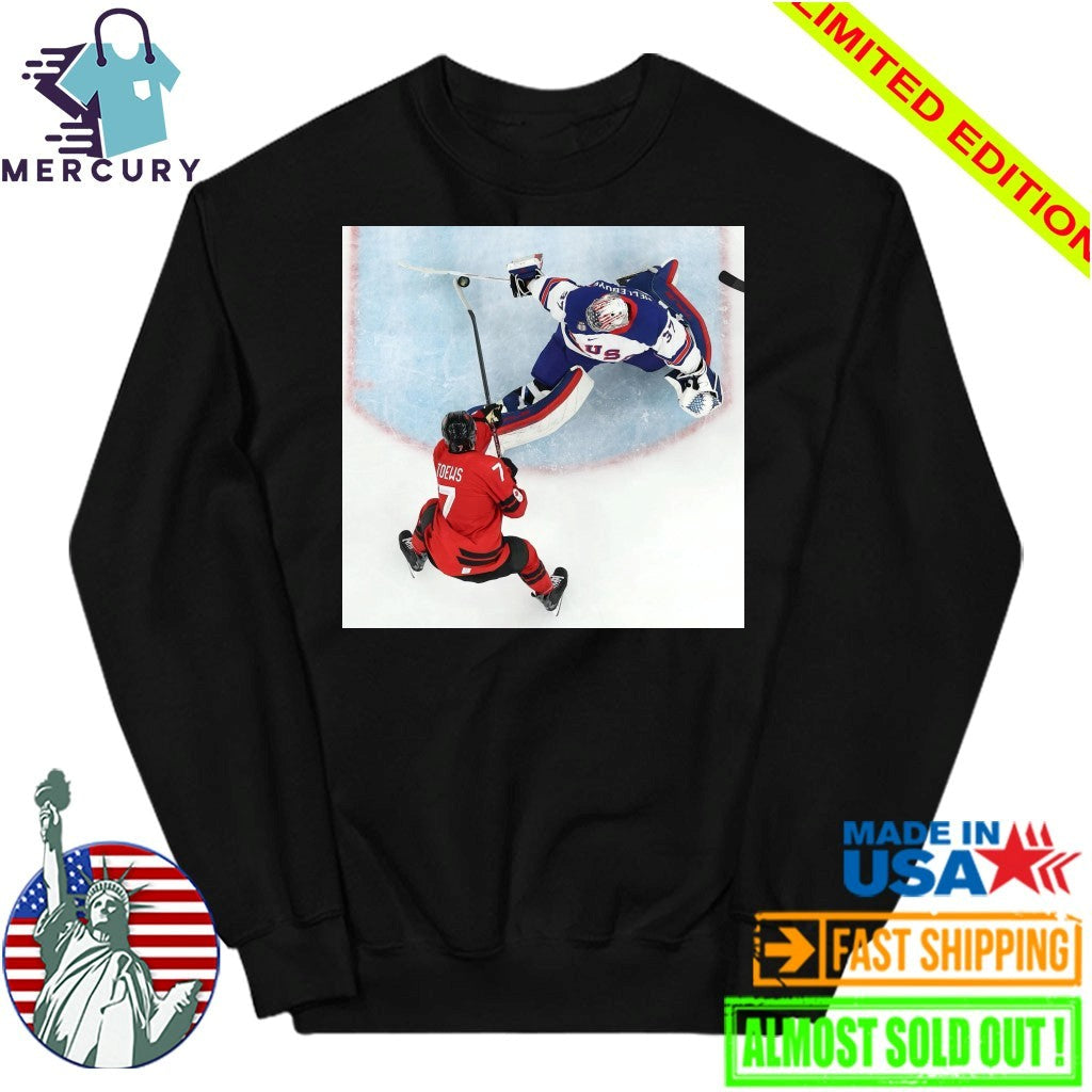 Connor Hellebuyck Goalie Save USA Gold Shirt
