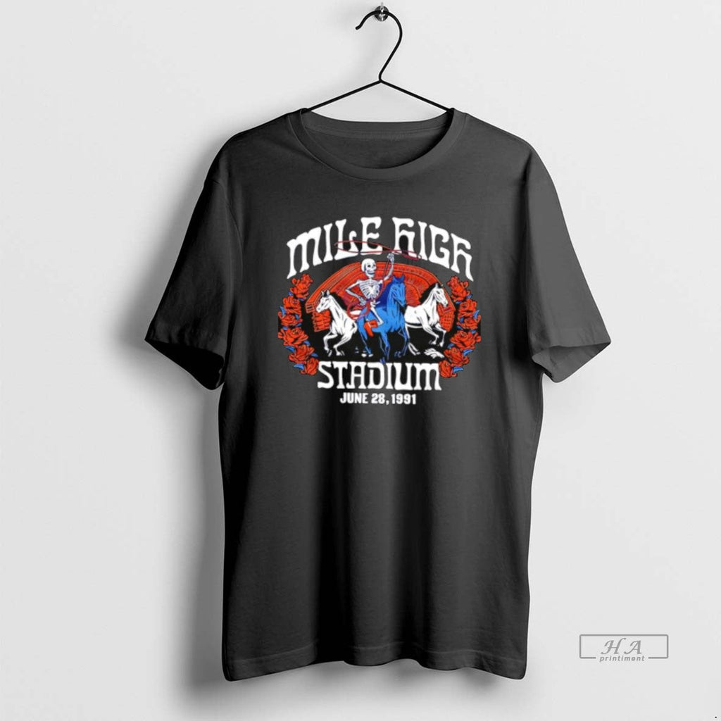 Official Grateful Dead Broncos Skeleton Mile High Stadium 1991 T-Shirts, Hoodie, Sweatshirt