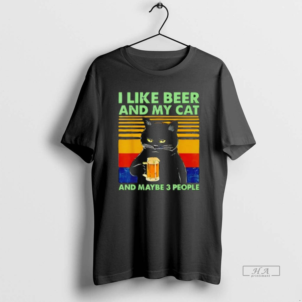 Official I Like Beer My Cat Maybe 3 People T-Shirts, Hoodie, Sweatshirt