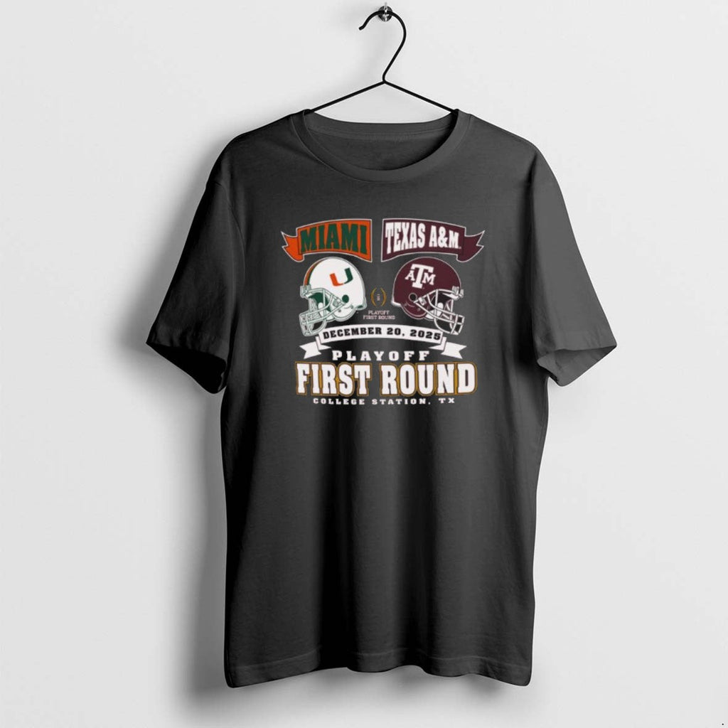 Official Miami Vs Texas Am Cfp Round 1 Head 2 Head Helmet Dec 20 2025 T-Shirts, Hoodie, Sweatshirt