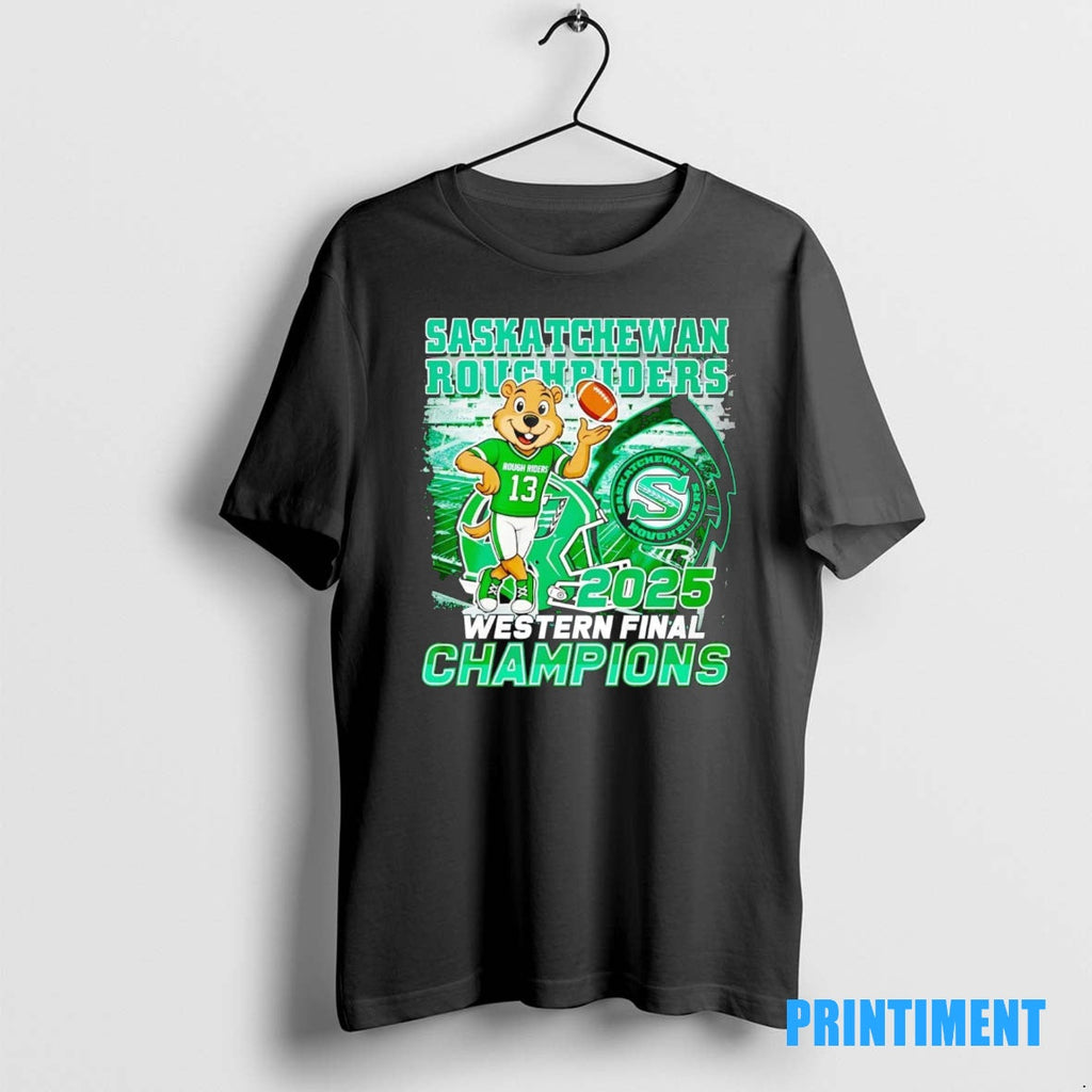Official Saskatchewan Roughriders 2025 Western Final Champions Mascot Tee Sweater Tee (1)