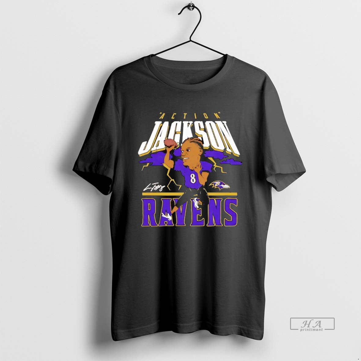Official Trendy Lamar Jackson Action Caricature Baltimore Ravens